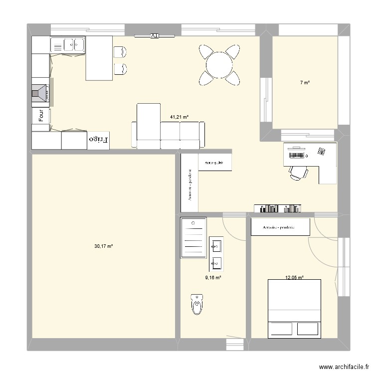 LOG. Plan de 5 pièces et 100 m2
