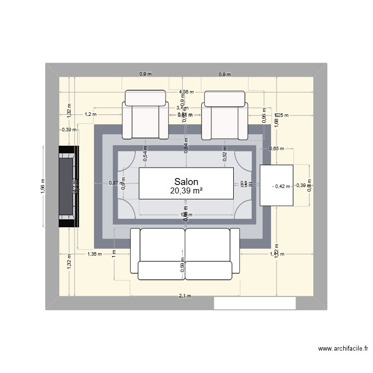 Salon M Defontaine. Plan de 1 pièce et 20 m2