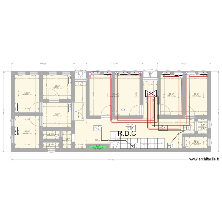 Pla n electeicite Saint Geurge Taouyah2. Plan de 14 pièces et 71 m2