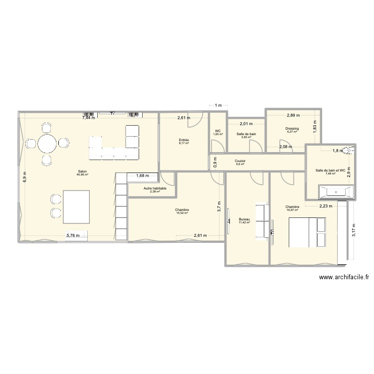 Version wc entrée. Plan de 11 pièces et 124 m2