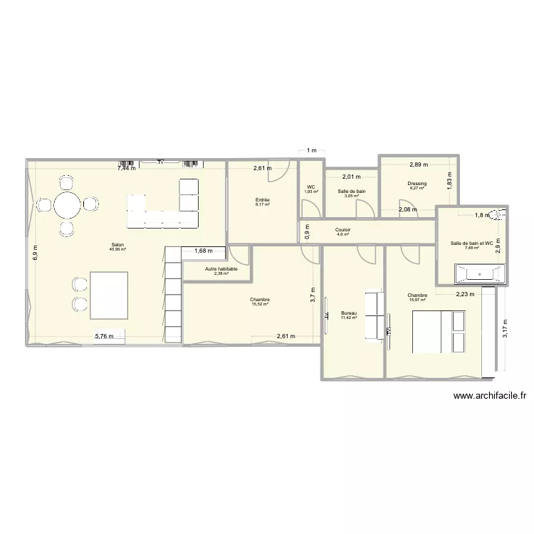 Version wc entr&eacute;e. Plan de 11 pièces et 124 m²