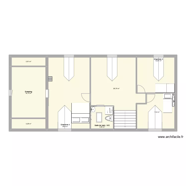 Etage (Petites chambres avec SAS CH2) - 2026-03-26. Plan de 8  et 108 m²
