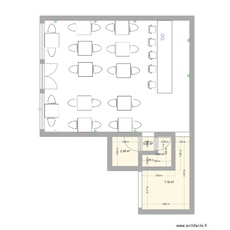 Le Kiosque PTY salle restau. Plan de 4 pièces et 12 m2