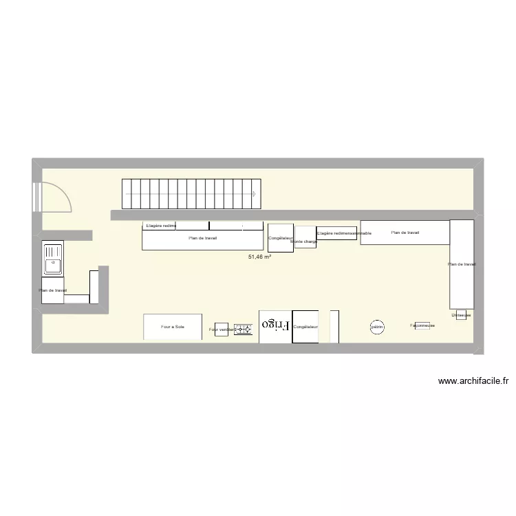 Plan labo boulangerie. Plan de 2 pièces et 105 m²