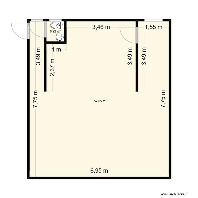 Apt n°5. Plan de 2 pièces et 53 m2