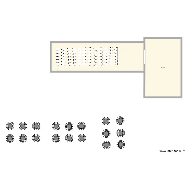 Bel étage grande salle config conférence/concert. Plan de 2 pièces et 149 m2
