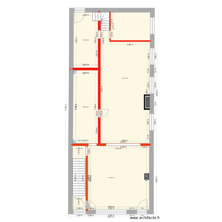 PLAN RDC RESTAURANT. Plan de 4 pièces et 142 m2