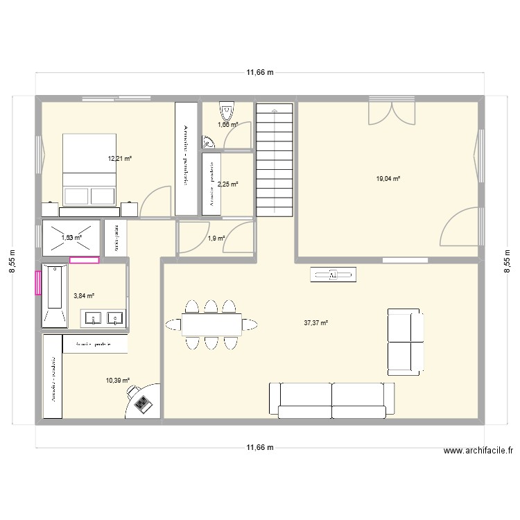 UR ONEA ETAGE apres travaux V2. Plan de 9 pièces et 90 m2