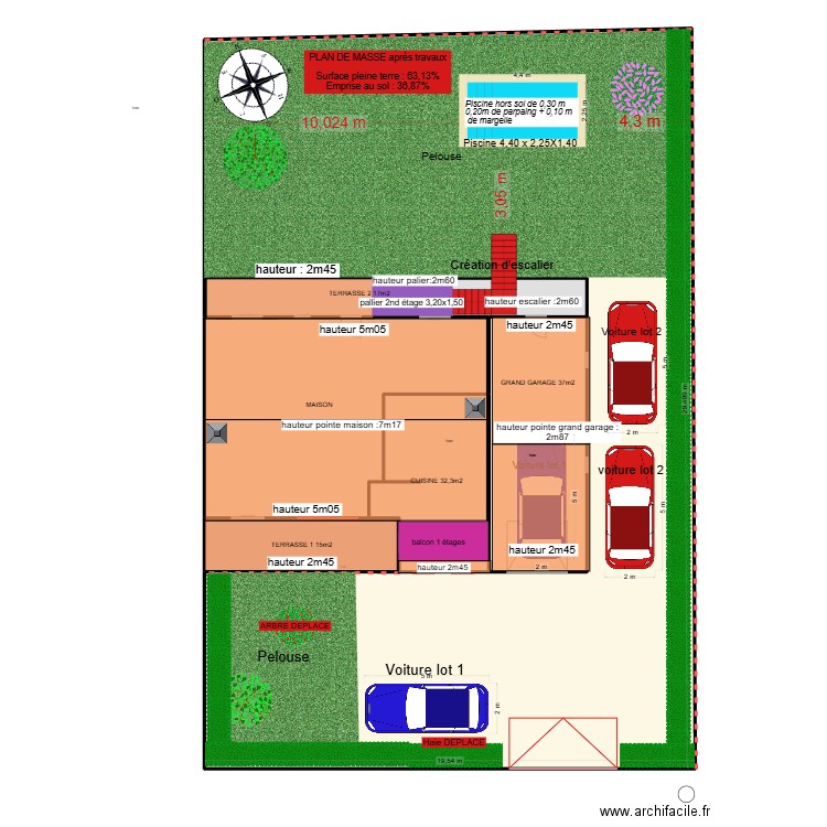 PLAN RDC MODIFIE. Plan de 6 pièces et 566 m2