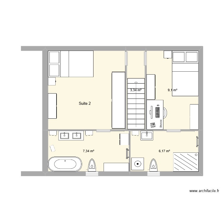 Nouvel étage avec aménagements_a. Plan de 5 pièces et 39 m2