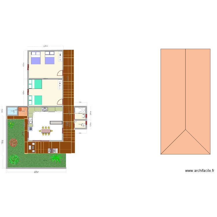 Mercedes2. Plan de 4 pièces et 47 m2