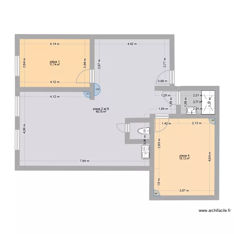 berlioz. Plan de 4 pièces et 79 m²