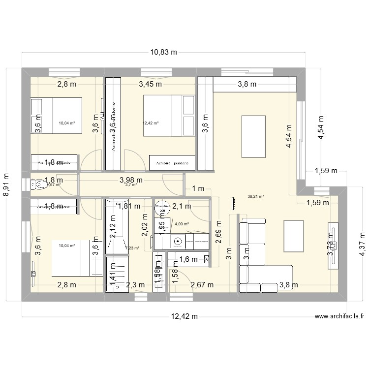 maison du haut. Plan de 8 pièces et 87 m2