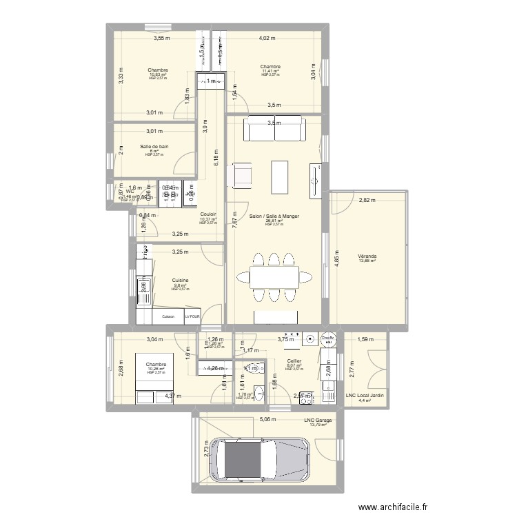 MAGNOUAC/FRATTER PROJET. Plan de 14 pièces et 130 m2