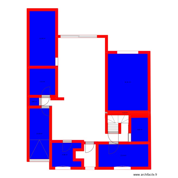 pla. Plan de 9 pièces et 82 m2