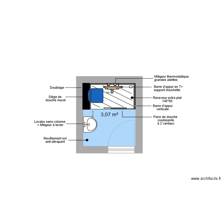 Projet PLOUVIER. Plan de 1 pièce et 3 m2