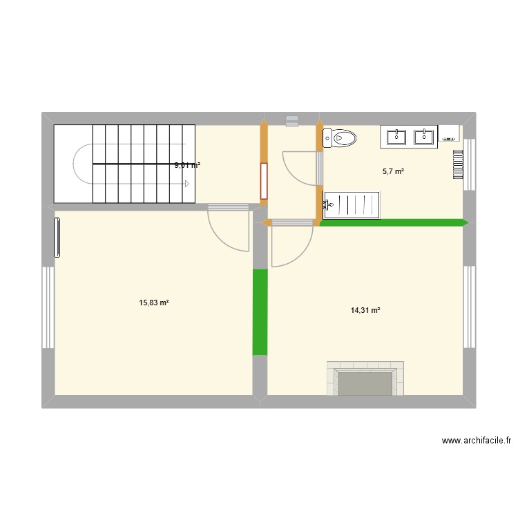 Coloc_2eme_proposition_3. Plan de 4 pièces et 45 m2