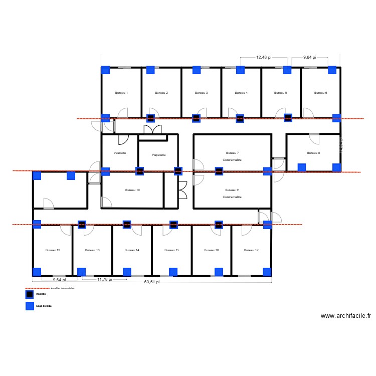 Bureau 16 -2 cage. Plan de 25 pièces et 309 m2