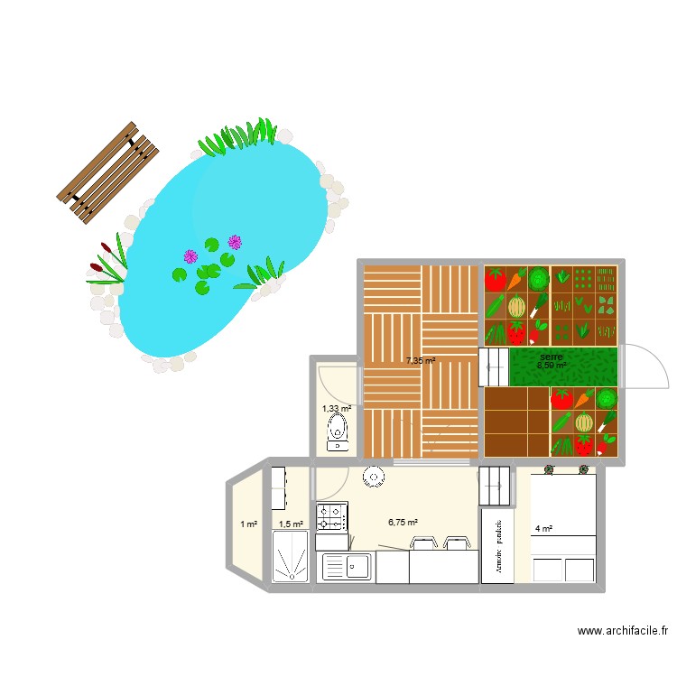 roulotte. Plan de 3 pièces et 12 m2