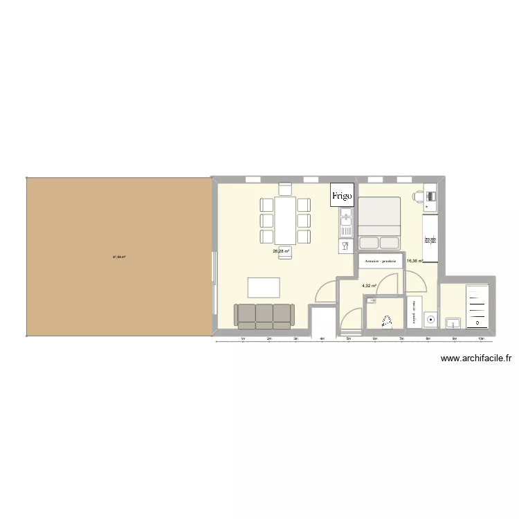 Courbevoie. Plan de 3 Pièces et 47 m²