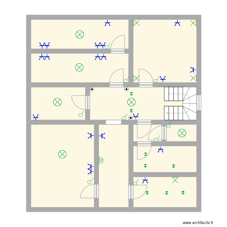 1er  étage. Plan de 11 pièces et 92 m2