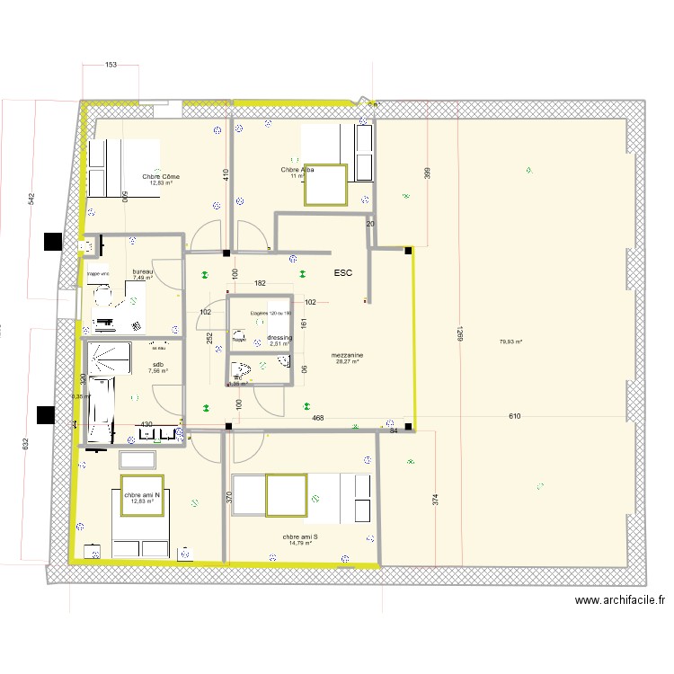 Etage-V5-new. Plan de 12 pièces et 183 m2