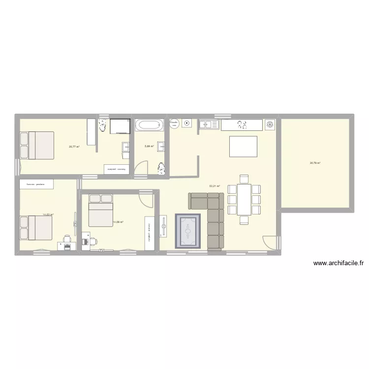 MAISON + GARAGE. Plan de 6  et 129 m²