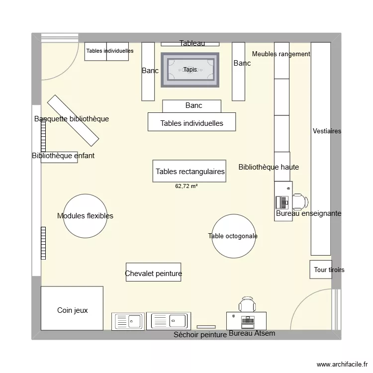 Classe. Plan de 1 et 63 m² Classe. Plan de 1 et 63 m²