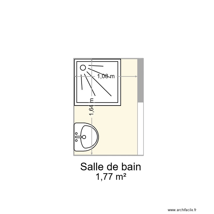 SDB Chambre 3. Plan de 1 pièce et 2 m2