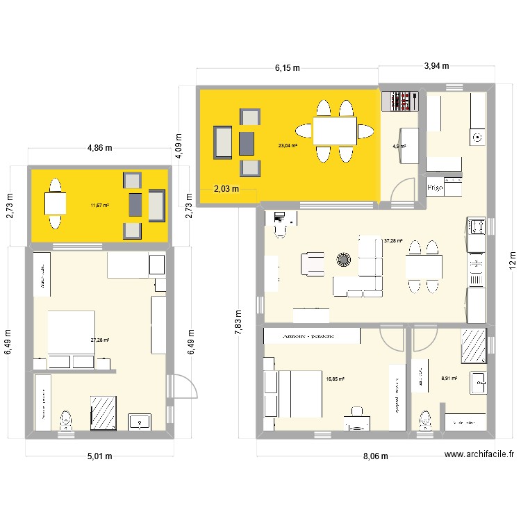 Maison Petite Mada. Plan de 7 pièces et 130 m2