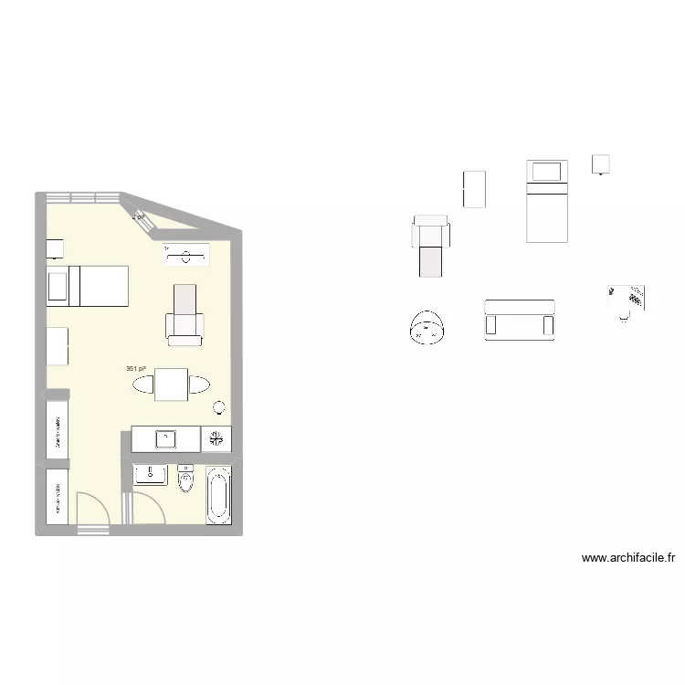 Studio Jean. Plan de 2 et 33 m² Studio Jean. Plan de 2 et 33 m²
