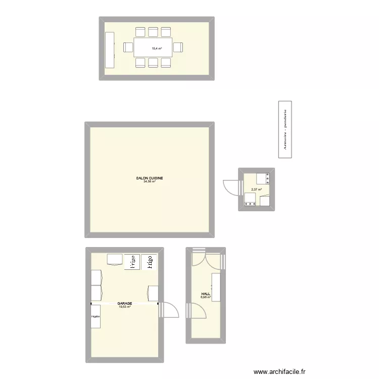 Plan RDC2. Plan de 5  et 79 m²