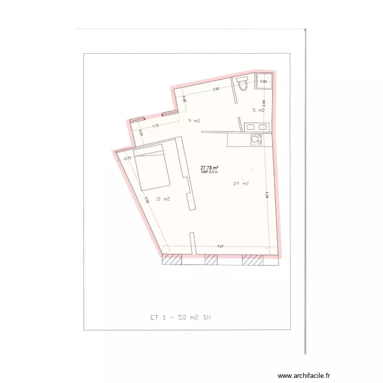 charrasse 2. Plan de 1  et 28 m²