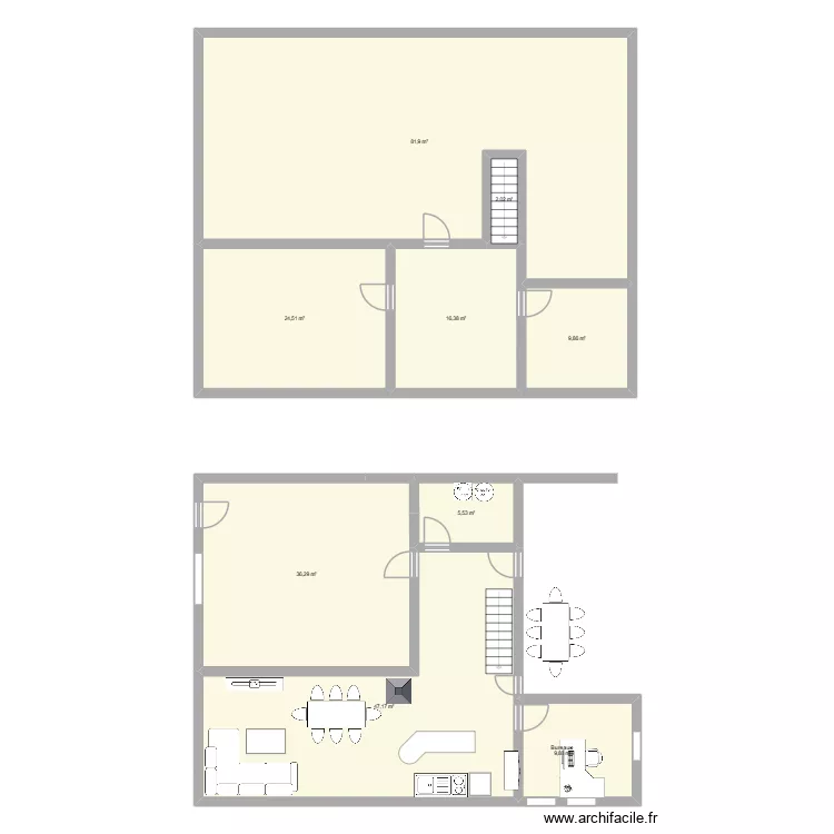 maison. Plan de 9  et 234 m²