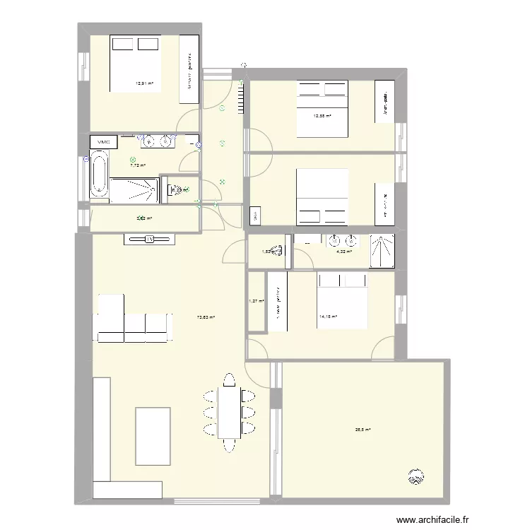Maison Publier R+1 travaux. Plan de 