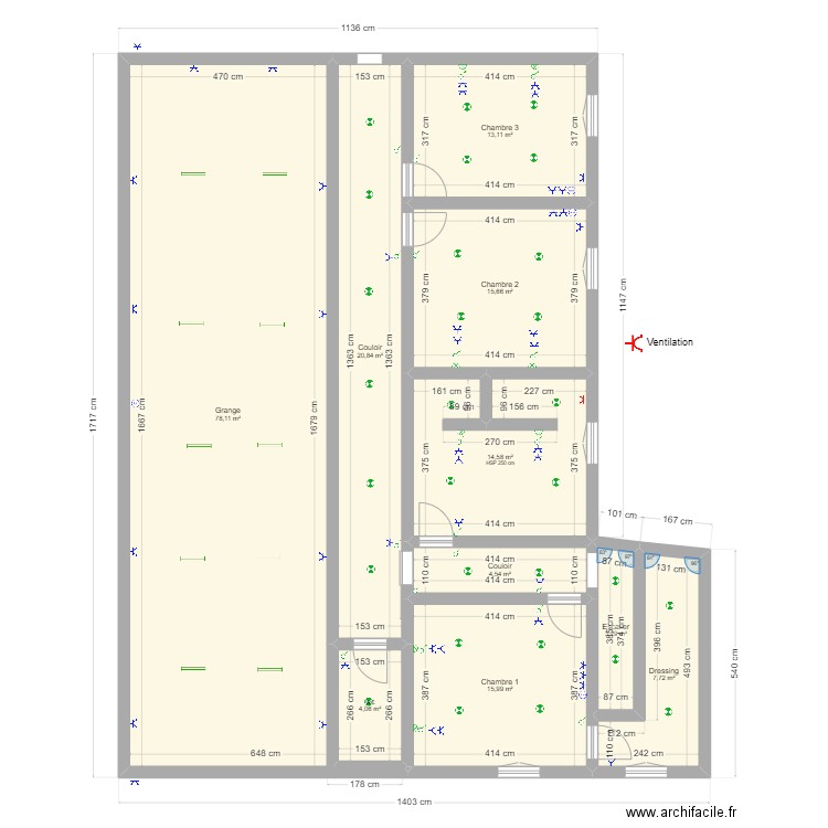 1er élec. Plan de 10 pièces et 178 m2