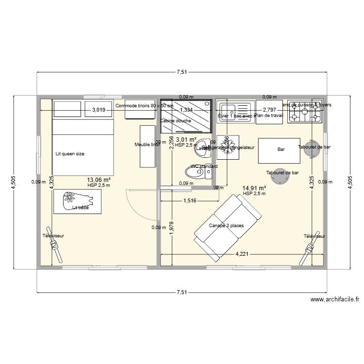 VAITURA PLAN 2. Plan de 3 pièces et 31 m2