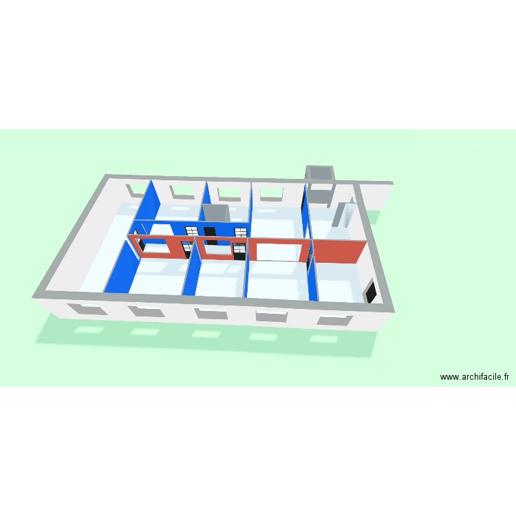 Nve CPH - Amenagament des Espaces + Mobiliers - Bleu Orange et verte- 3D Gauche. Plan de 10 pièces et 185 m2