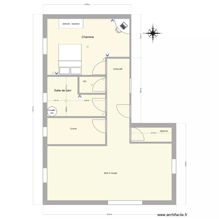 appartement F2 Liham 2TNE1. Plan de 6 pièces et 65 m²