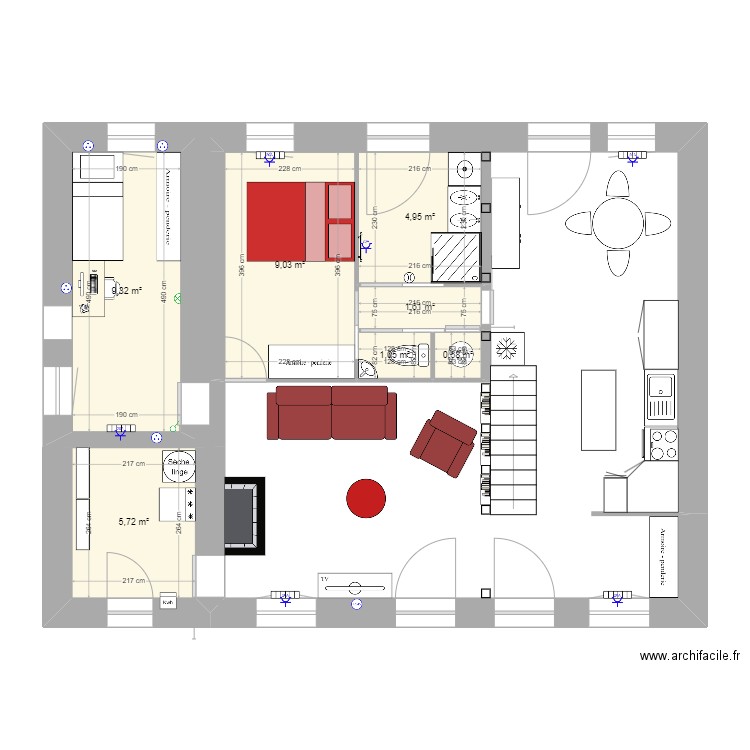 Maison ED. Plan de 7 pièces et 32 m2