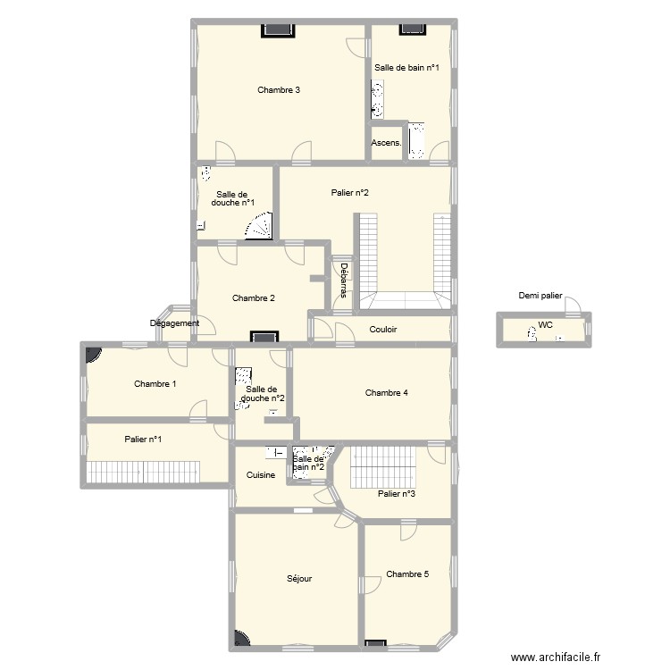 BAREILLE ETAGE 1. Plan de 19 pièces et 338 m2