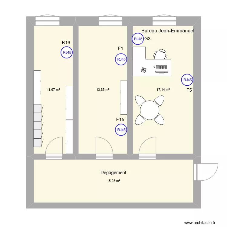 Bureau direction Jean Emmanuel &eacute;tage 3. Plan de 4  et 57 m²