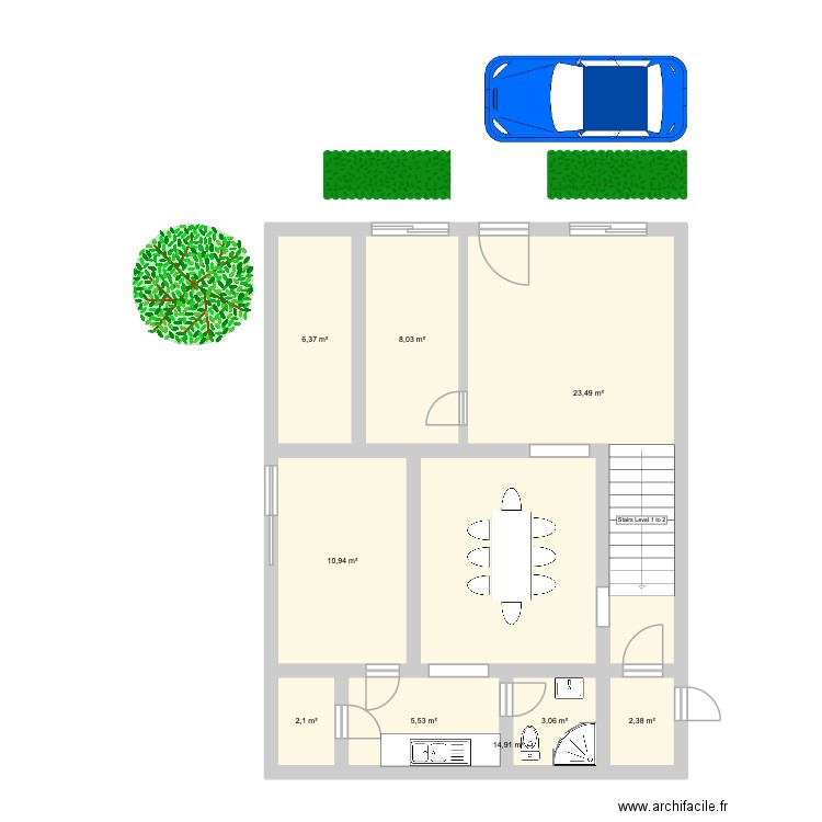 TENGCO HOUSE. Plan de 9 pièces et 77 m2