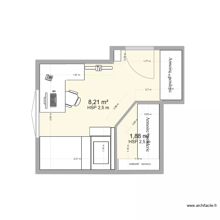 chambre Chlo&eacute; 1. Plan de 2 pièces et 10 m²