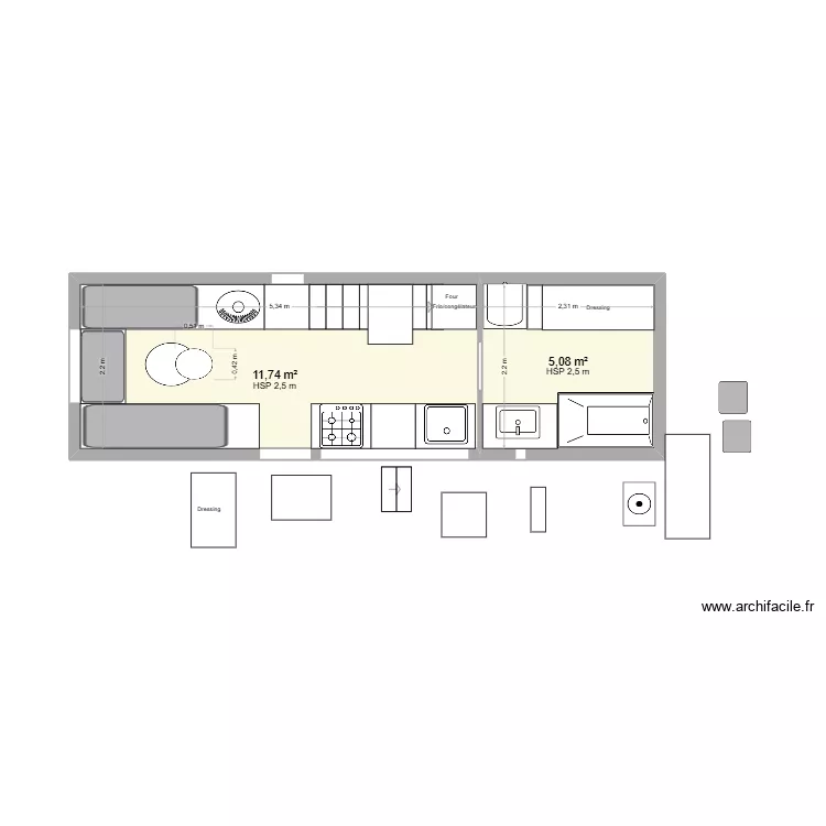 Tiny house 2. Plan de 2  et 17 m²