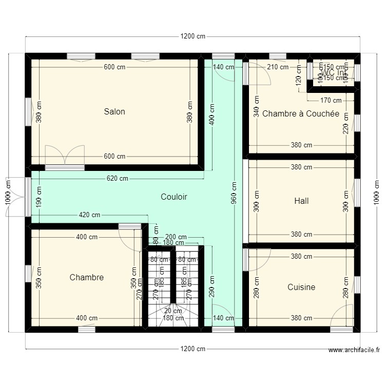 Plan 12m * 10m Client Maghtaa Lehjar. Plan de 8 pièces et 103 m2