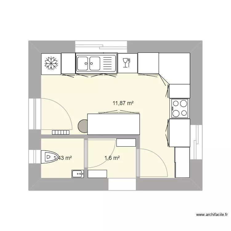plan avec sas. Plan de 3  et 15 m²