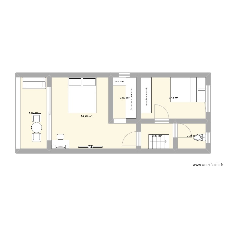 etage chambre. Plan de 6 pièces et 37 m2