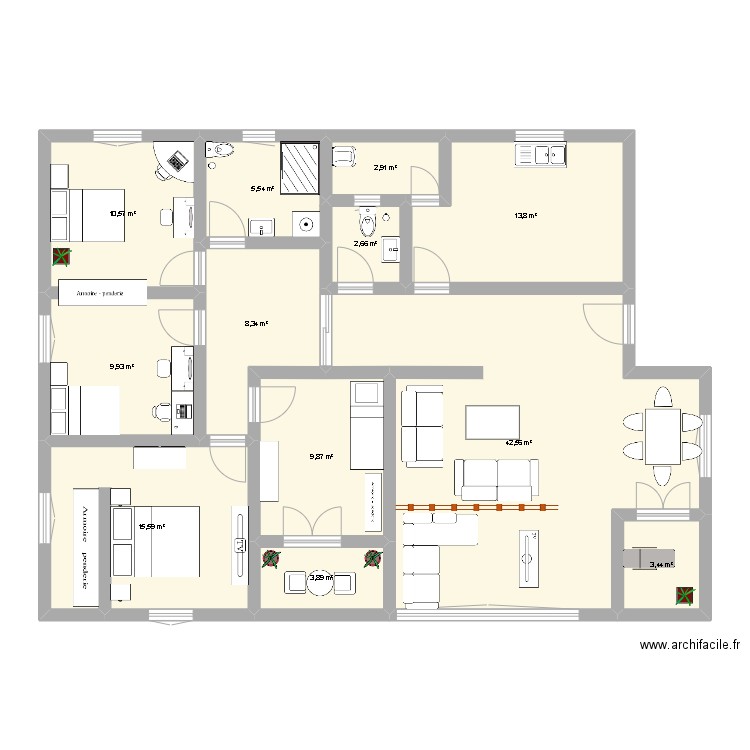renovation maison. Plan de 12 pièces et 129 m2