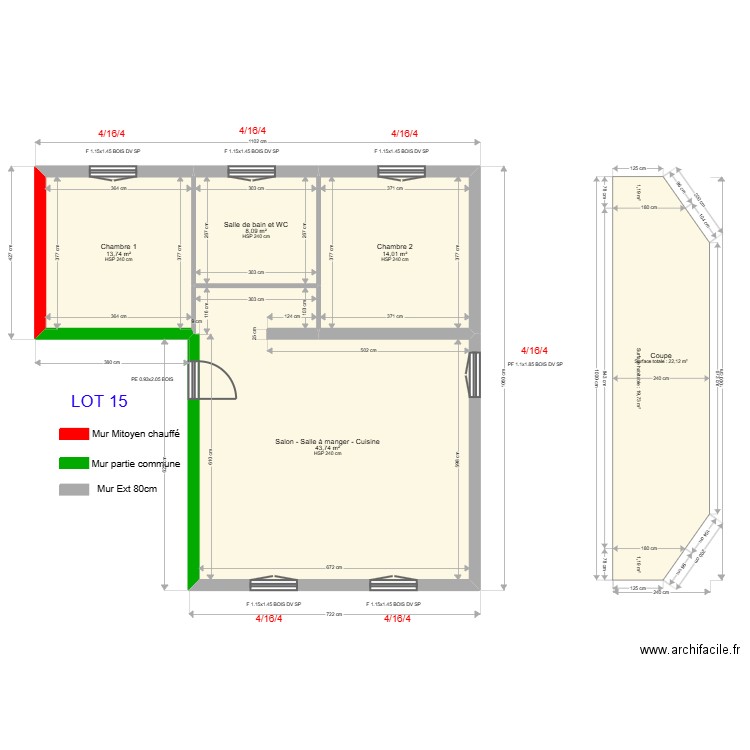 ML25009637 Appartement 3ème étage droite - LOT 15. Plan de 4 pièces et 80 m2